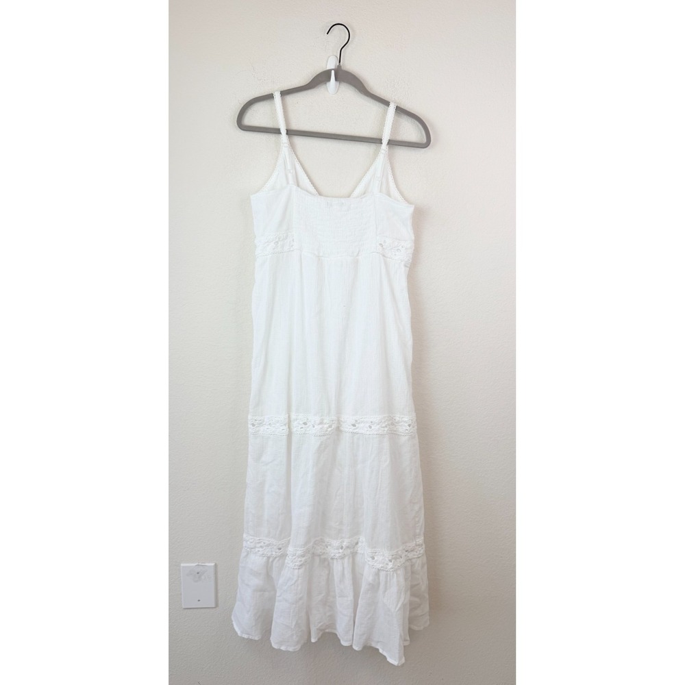 Old Navy Cami Maxi Dress Women's L White Eyelet Lace Tiered Boho Coastal Beach - Picture 6 of 7
